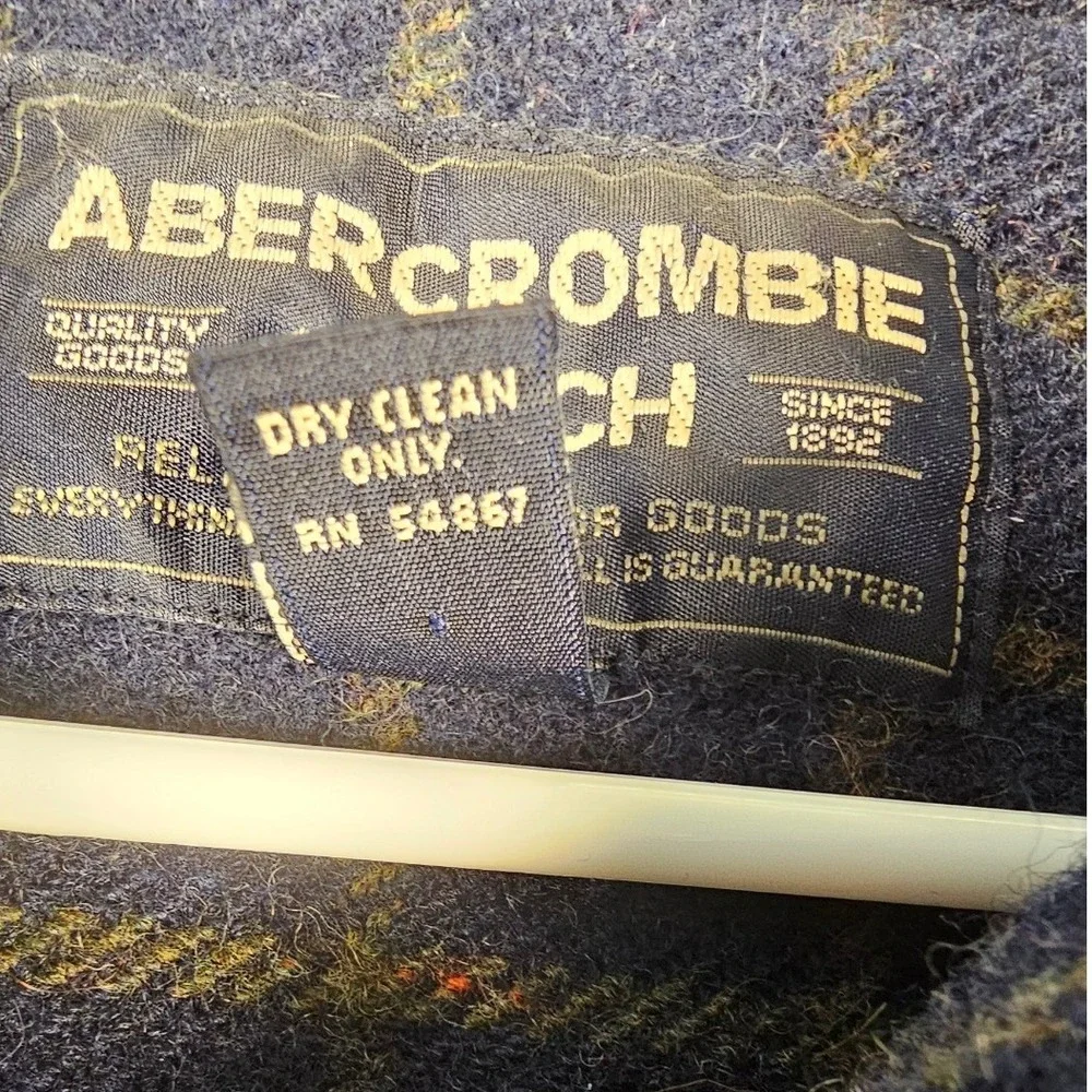 Abercrombie & Fitch  XL Wool Blend Plaid Flannel Shirt Navy Yellow‎ Windowpane
